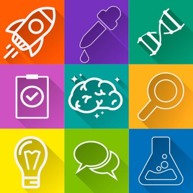 Eğitim Icon set, uzun bir gölge stiliyle anahat