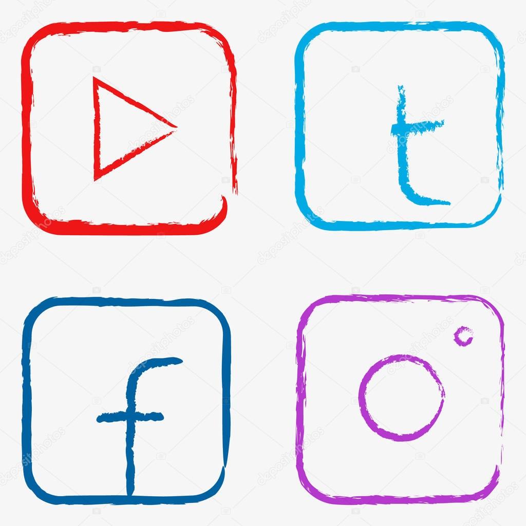 Alternative social media icon. Video player, hipster camera, letter t and f in frame.