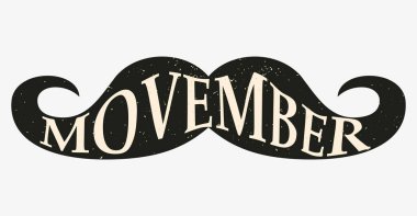 Movember veya Kasım erkek sağlığı farkındalık ay bıyık sembolü. Adam Movember prostat kanseri kampanya posteri veya başlığı karşı hiçbir tıraş Sosyal Dayanışma olay için vektör bıyık simgesi