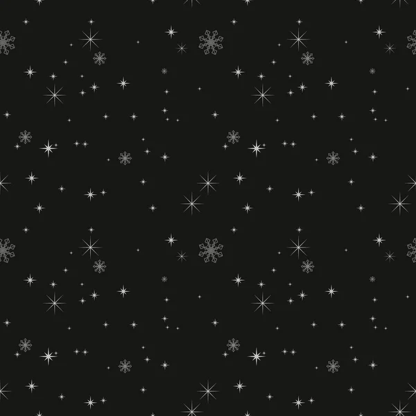 Nahtloses Muster von Schneeflocken auf schwarzem Hintergrund — Stockvektor