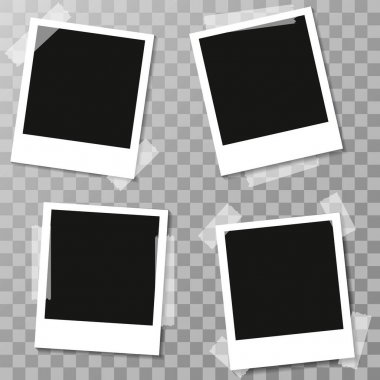 Saydam arka plan üzerinde gerçekçi polaroid fotoğraf çerçeveleri kümesi. Retro fotoğraf tasarım şablonu. Vektör çizim. Eps10