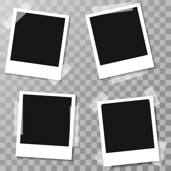 Conjunto de marcos de fotos polaroid realistas sobre fondo transparente. Plantilla retro diseño de fotos. Ilustración vectorial. EPS10 — Archivo Imágenes Vectoriales