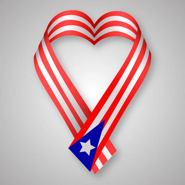 Drapeau portoricain avec ruban bleu formant un cœur. Priez pour Porto Rico . — Image vectorielle