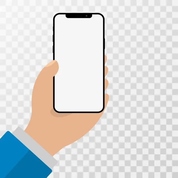 Ludzka ręka gospodarstwa smartphone. ilustracja wektorowa płaski telefon komórkowy — Wektor stockowy