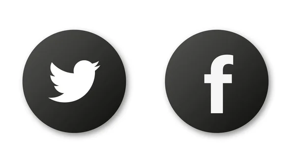 Facebok Twitter svart Ikonuppsättning. Sociala medier vektor knappen. Dela bakgrunden till webb-app, mobil. — Stock vektor