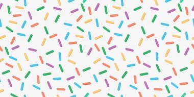 Renkli kesintisiz vektör konfeti desen. Fırın temalı çörek, çörek veya cupcake şeker serpin arka plan. Sprinkles, vektör, çörek, parlak, konfeti, cupcake, desen,