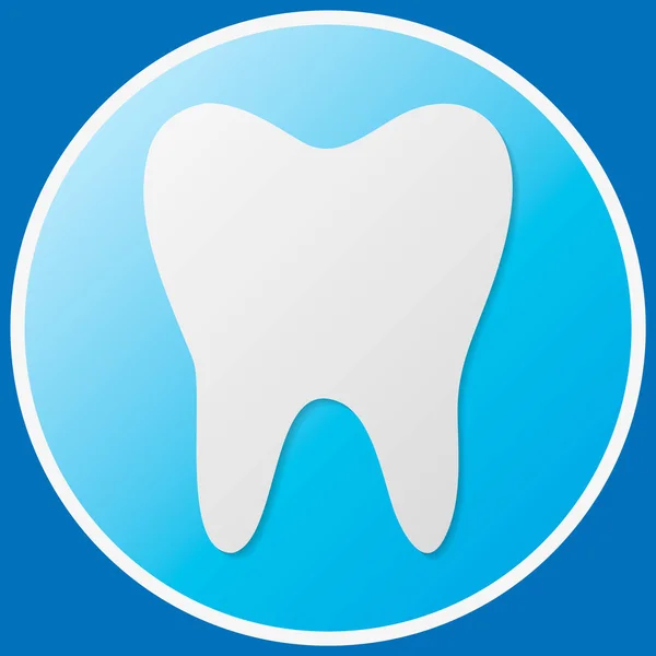 Зубы икона стоматолога плоский вектор. Белый зуб на синем круглом фоне . — стоковый вектор