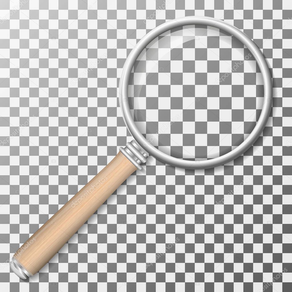 Magnifying glass. A magnifying glass with a wooden handle. Magnifying glass vector illustration.