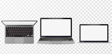 Macbook Air stil mockup ile boş perde - Önden Görünüm içinde laptop. Boş ekran üzerinde şeffaf arka plan izole ile açık laptop. Gümüş Laptop Önden Görünüm.
