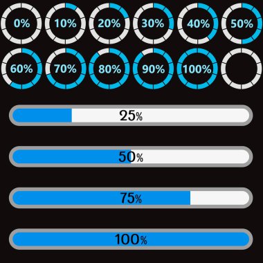 Preloaders ve ilerleme çubuklarını şablonu yükleme ayarlayın. Vektör çizim.