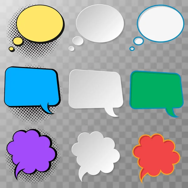Infographic thought bubble in different shapes and styles on the transparent background. pop art, realistic with a shadow, and a flat design, speech bubbles Vector illustration — Stock Vector