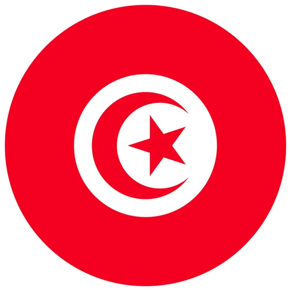 Drapeau de Tunisie aux couleurs officielles. Icône drapeau Tunisie ronde. Illustration vectorielle plate . — Image vectorielle