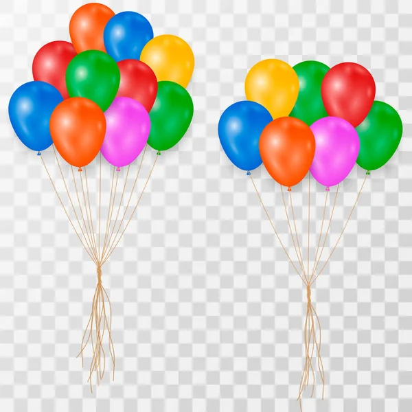 Pęczki i grupy kolorowych balonów helowych izolowanych na przezroczystym tle. — Wektor stockowy