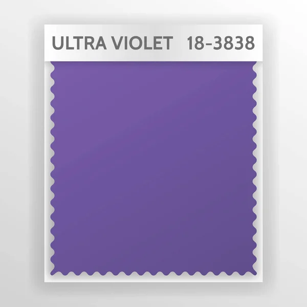 Muestras de tela, plantilla de muestra textil para tablero de humor de diseño de interiores con Ultra Violeta 2018 Color del año. Paleta de colores de moda, pieza púrpura de tela. Ilustración vectorial para posts de blog — Archivo Imágenes Vectoriales