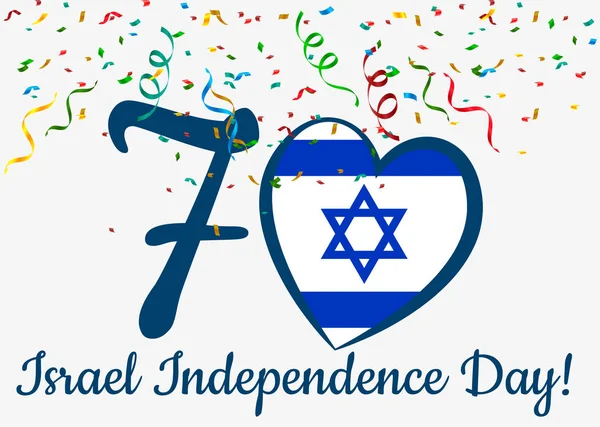 Bandiera di Israele a forma di cuore per la festa dell'indipendenza israeliana isolata su sfondo bianco. Illustrazione vettoriale — Vettoriale Stock