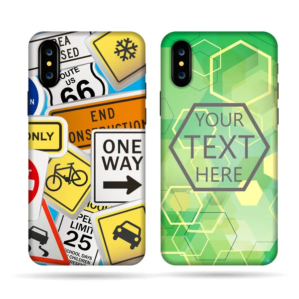 Green Abstrak Menutupi Smartphone Pada Latar Belakang Abu Abu Ilustrasi - Stok Vektor