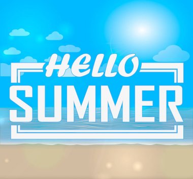 Deniz arka plan Merhaba yaz yazı ile. Vektör çizim