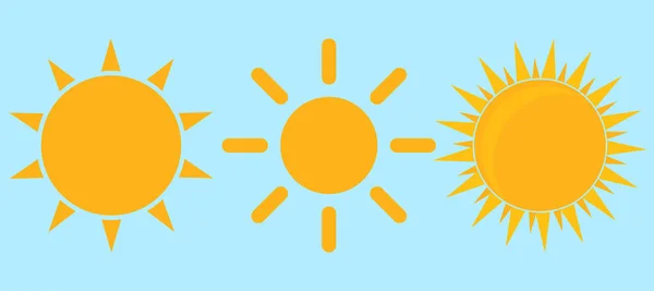 Sol signo icono conjunto, vector de luz solar, brillante soleado. Ilustración vectorial — Vector de stock