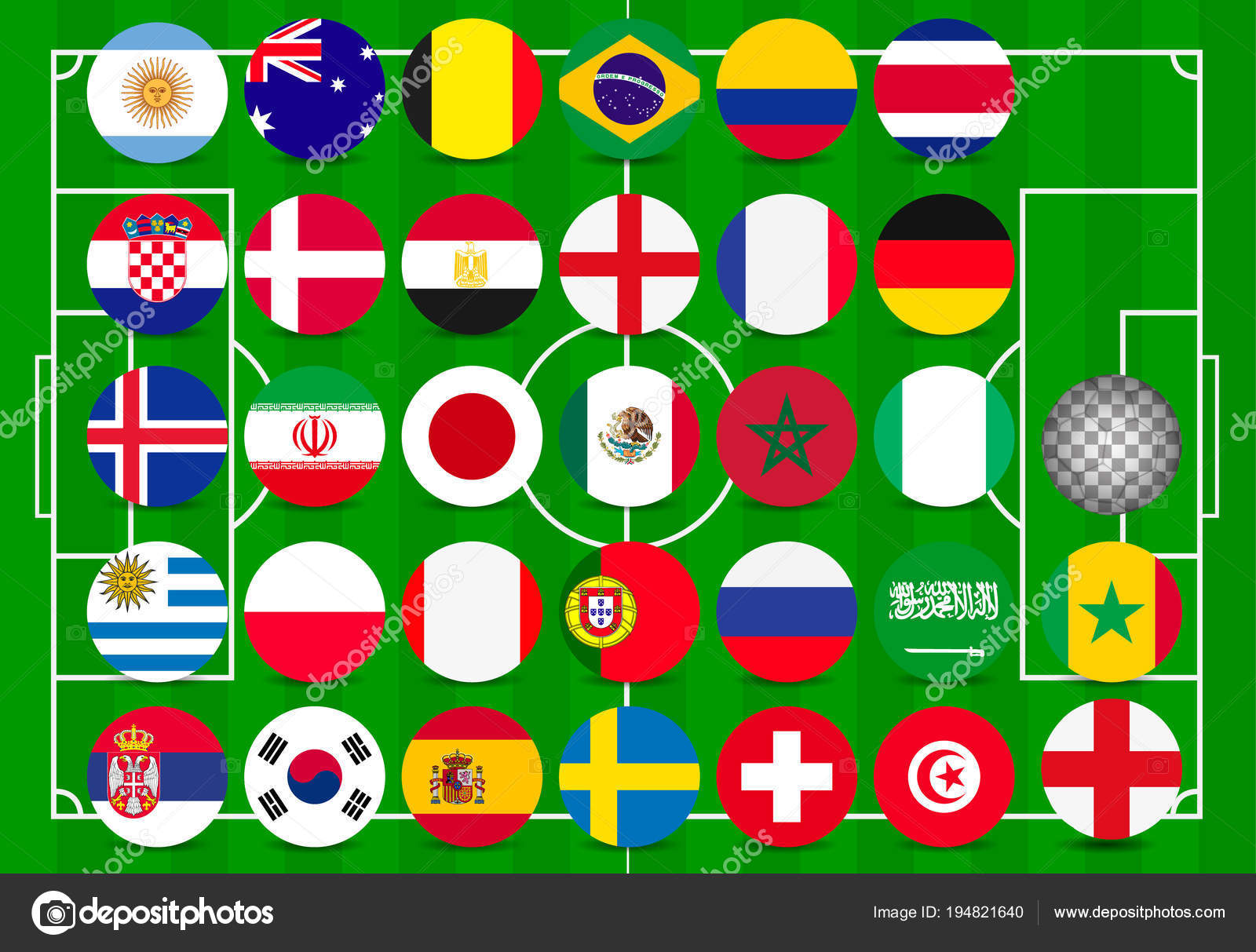 World Cup 2018, all qualified teams flags. 32 team Stock Vector Image