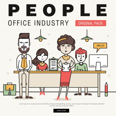 Modern ofis insanlar sanayi. Coworking yaratıcı ve toplantı ekip çalışması öğeleri.