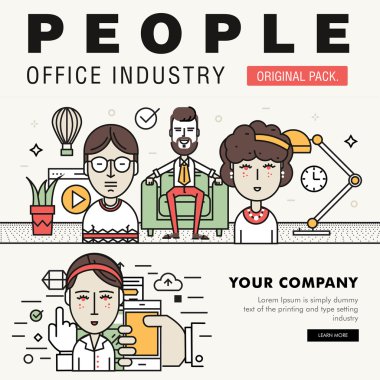 Modern ofis insanlar sanayi. Coworking yaratıcı ve toplantı ekip çalışması öğeleri.