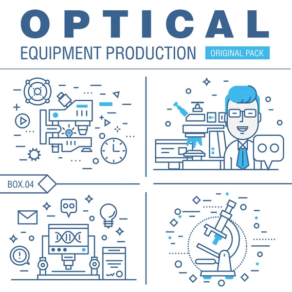 Desarrollo óptico moderno industria plana. Línea delgada de laboratorio m — Archivo Imágenes Vectoriales