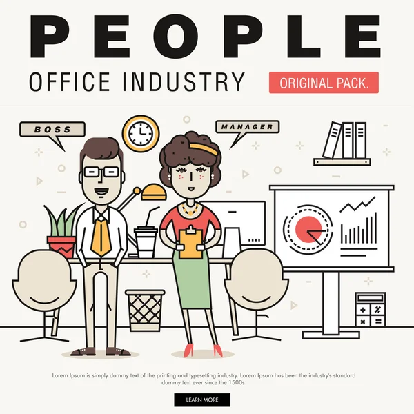 Escritório moderno indústria de pessoas. Coworking elementos criativos e reunião de trabalho em equipe . — Vetor de Stock
