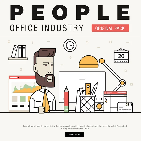 Industria moderna de la gente de oficina. Coworking creativo y elementos de trabajo en equipo de reunión . — Vector de stock