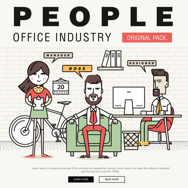 Industria moderna de la gente de oficina. Coworking creativo y elementos de trabajo en equipo de reunión . — Vector de stock