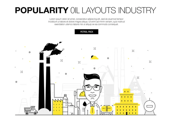 Popularidad diseños modernos industria petrolera en nuevo estilo de línea plana — Vector de stock