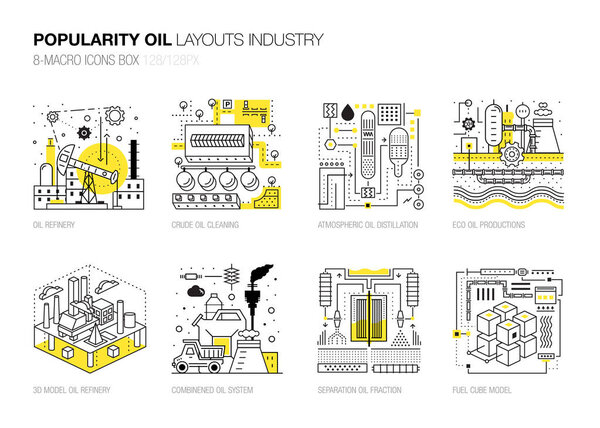 Popularity modern layouts oil industry in new flat line style