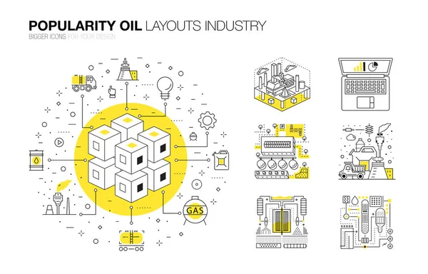 Popularidade moderna layouts indústria petrolífera em novo estilo de linha plana —  Vetores de Stock