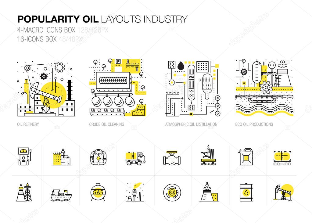 Popularity modern layouts oil industry in new flat line style