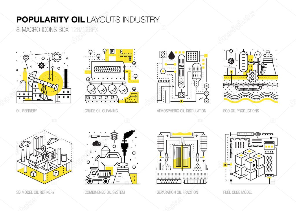 Popularity modern layouts oil industry in new flat line style