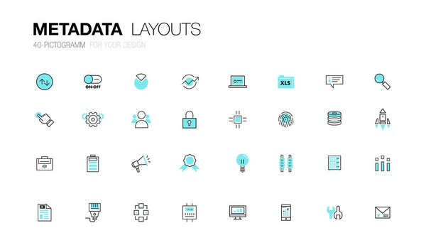 Metadata trendy modern thin line icons set development — Stock Vector