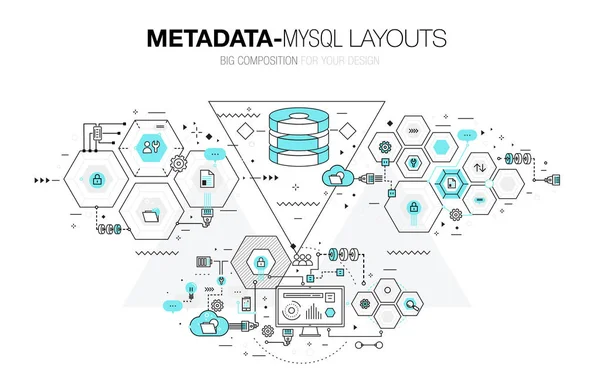 Μετα-δεδομένα μοντέρνα σύγχρονη mysql σχεδιαγράμματα λεπτή γραμμή σύνθεση — Διανυσματικό Αρχείο
