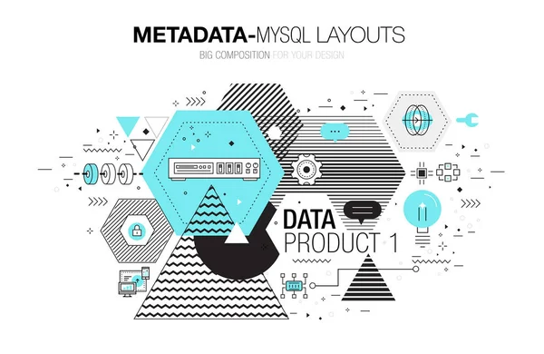 Metadatos modernos modernos diseños mysql composición de línea delgada — Vector de stock