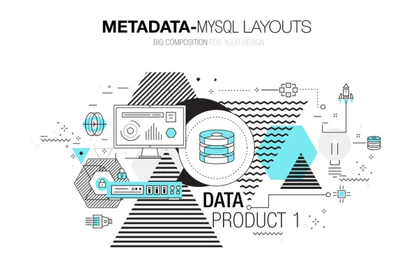 Metadatos modernos modernos diseños mysql composición de línea delgada — Vector de stock