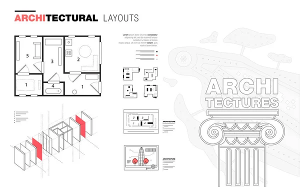 Layouts arquitetônicos na composição de linha poligonal na moda — Vetor de Stock