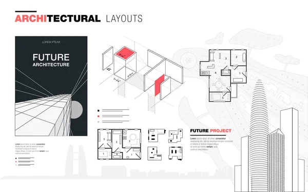 Arkitektoniska layouter i trendiga polygonal linje sammansättning — Stock vektor