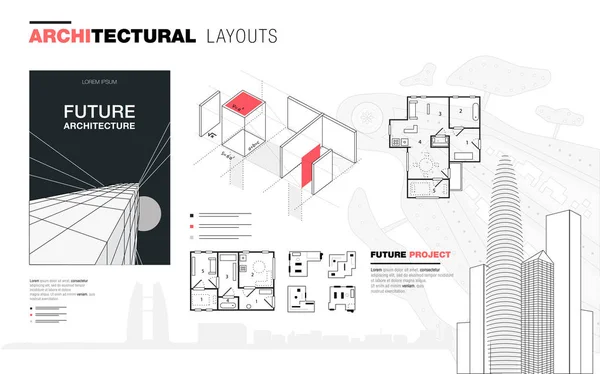 Diseños arquitectónicos en la composición de línea poligonal de moda — Vector de stock