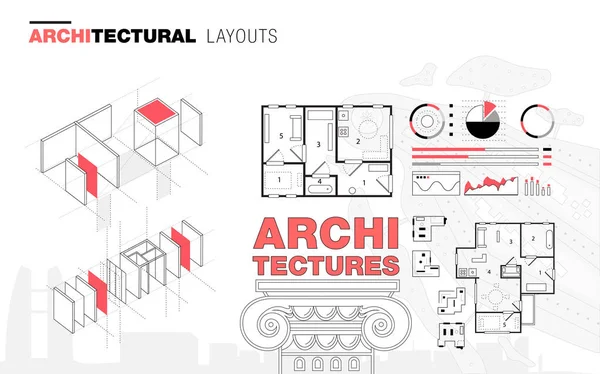 Layouts arquitetônicos na composição de linha poligonal na moda — Vetor de Stock