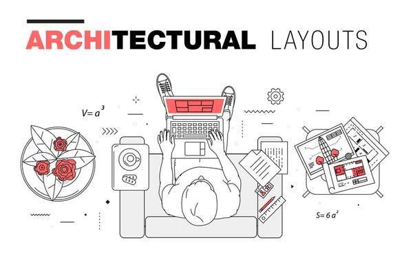 Architecturale lay-outs in trendy Veelhoekige lijn samenstelling — Stockvector