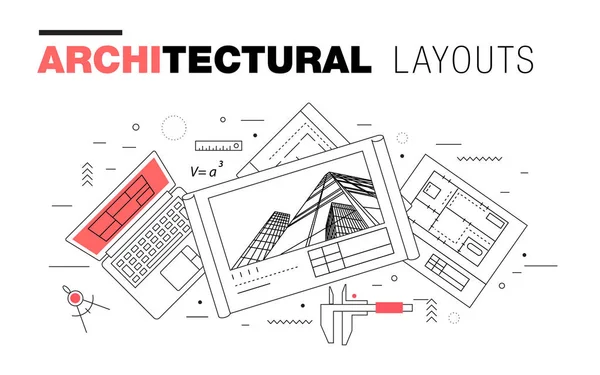 Arkitektoniska layouter i trendiga polygonal linje sammansättning — Stock vektor