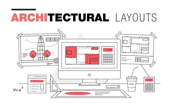 Layout architettonici nella composizione di linee poligonali alla moda — Vettoriale Stock