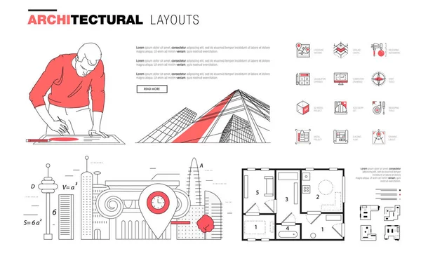 Trendy çokgen çizgi bileşiminde mimari düzenleri — Stok Vektör