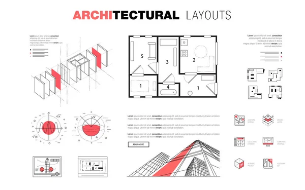 Layout architettonici nella composizione di linee poligonali alla moda — Vettoriale Stock