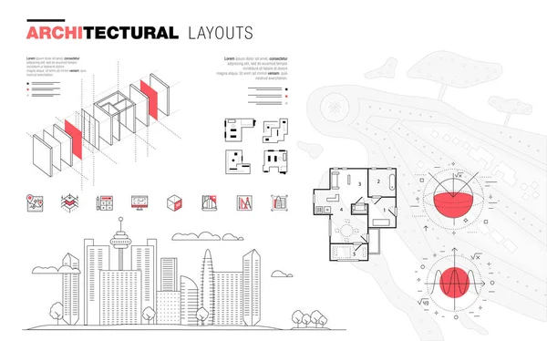 Architectural layouts in trendy polygonal  line composition — Stock Vector