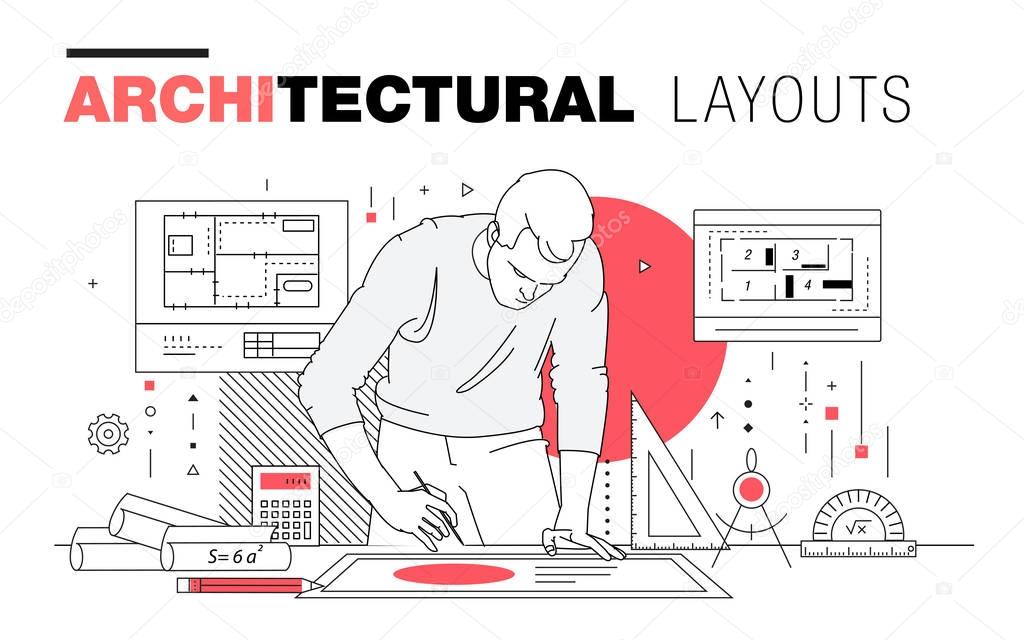 Architectural layouts in trendy polygonal  line composition