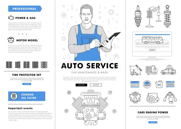 Состав контурной линии автосервиса . — стоковый вектор
